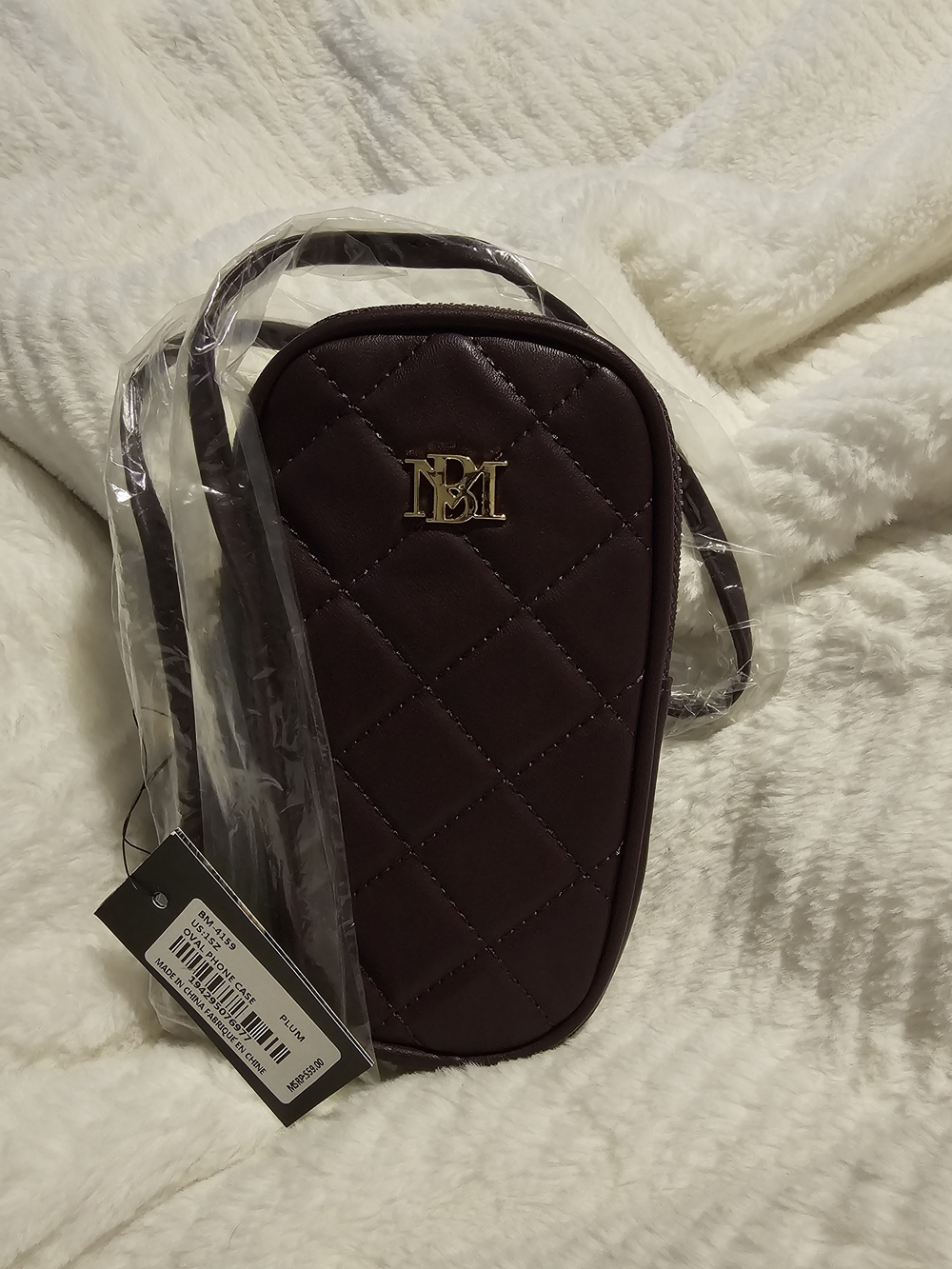 NWT Badgley Mischka Quilted Vegan Leather Phone Crossbody Bag – Plum / Purple